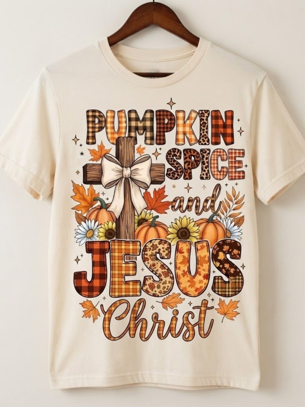 Pumpkin Spice and Jesus Christ Graphic Tee - Off White